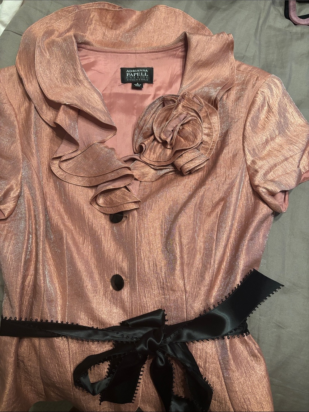 Adrianna Papell Rose Gold Shimmer Ruffle Collar Dress Jacket